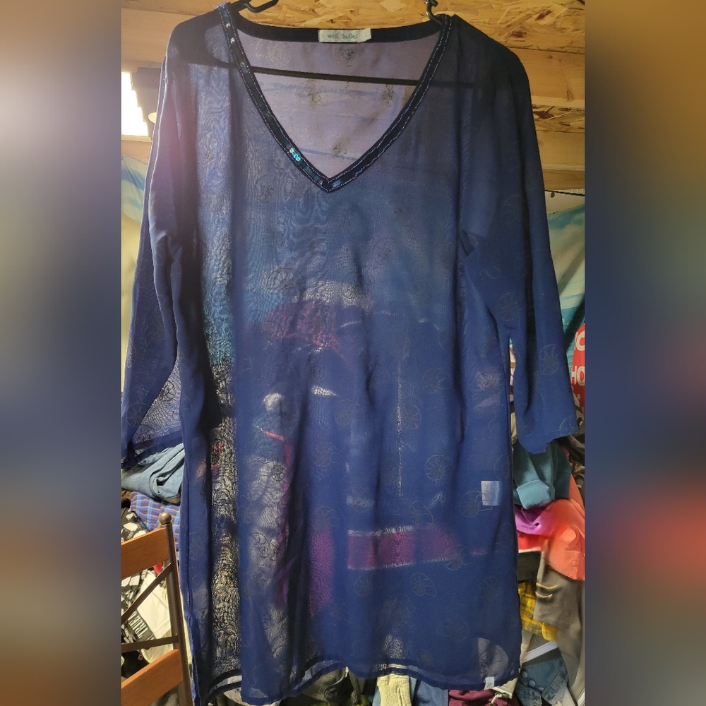 West Indies‎ Blue Sheer Swim Coverup  Size Large